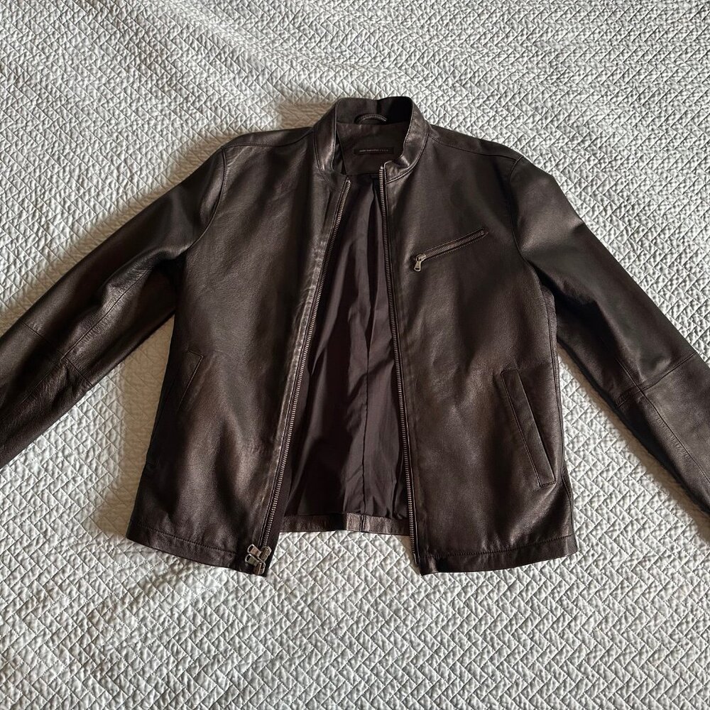 John Varvatos Dark Brown Leather Bomber Jacket